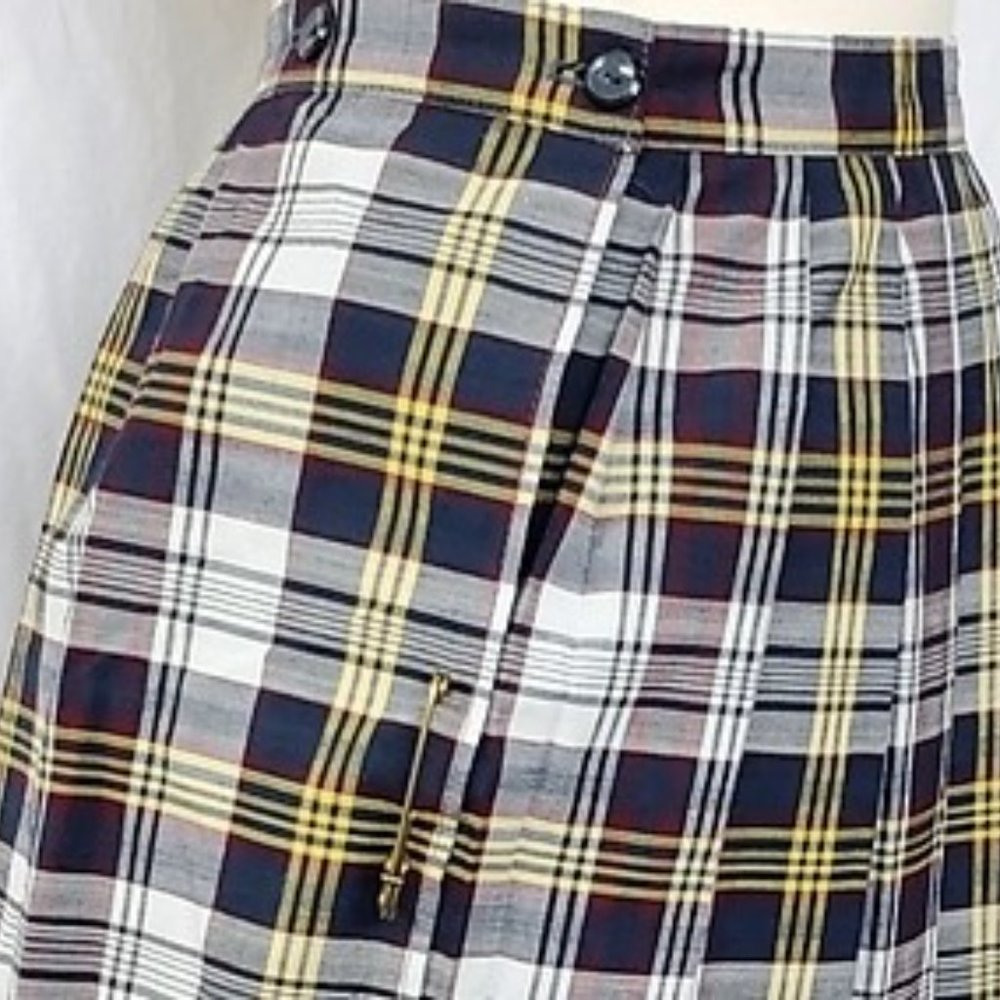 Vintage 90s Safety Pin Detail Plaid School Skirt
